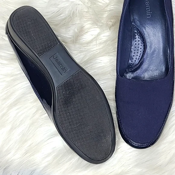 Shoes Size 8M Navy Blue Patent Fabric Wedges Lightweight Casual Everyday EUC - Picture 8 of 10